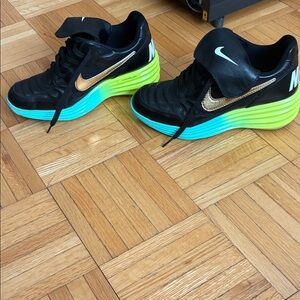 Rare Nike lunarlon tiempo sky higBlack wedge yellow n blue black leather